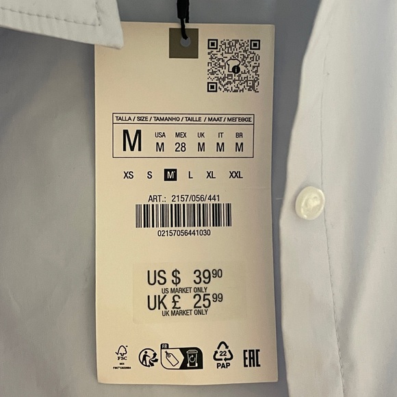 NWT Zara Fitted Poplin Shirt (Light Blue) - Picture 3 of 3